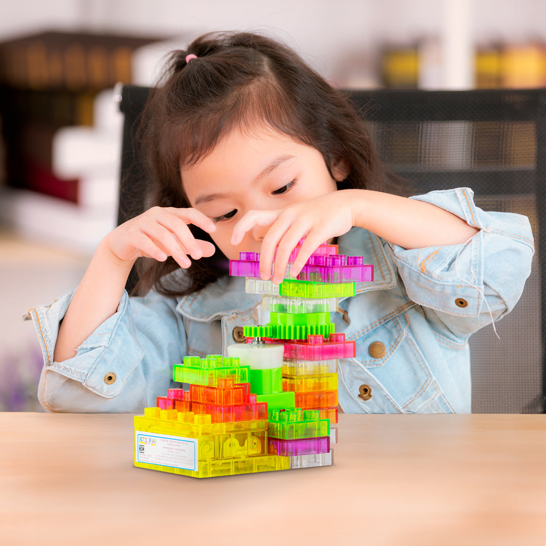 Bloques de Construcción con Luz Led para Niños 42 Piezas Set de Cubos Juguete Inteligente con Conexión Luminosa