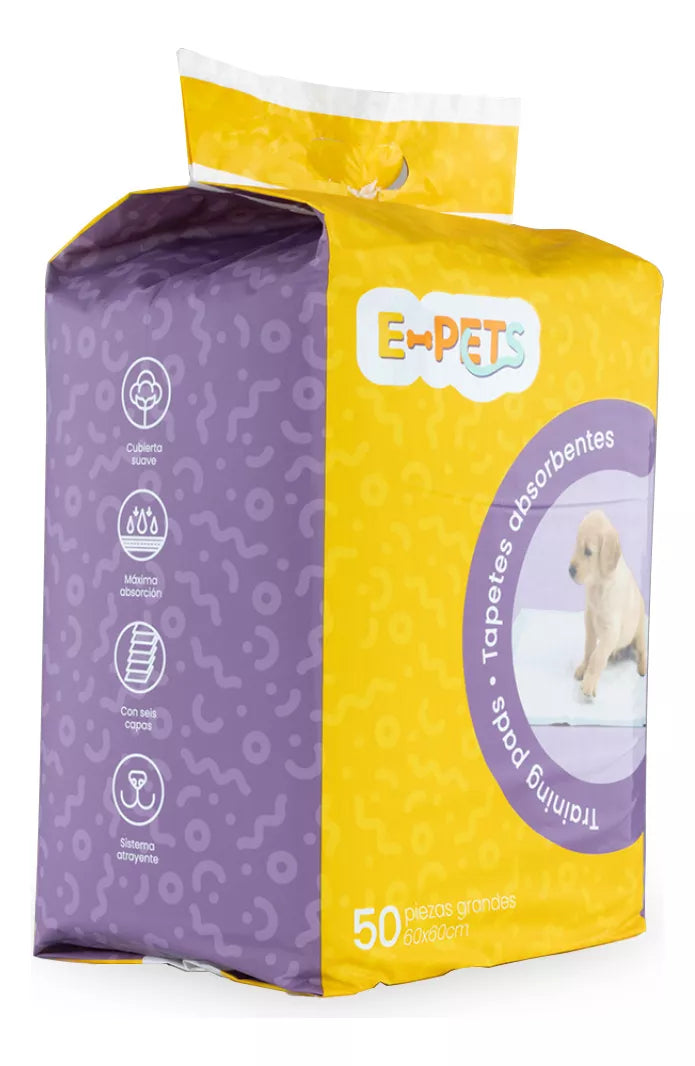 Tapete para Mascotas Entrenador Sanitario Absorbente 50pzs 60x60cm